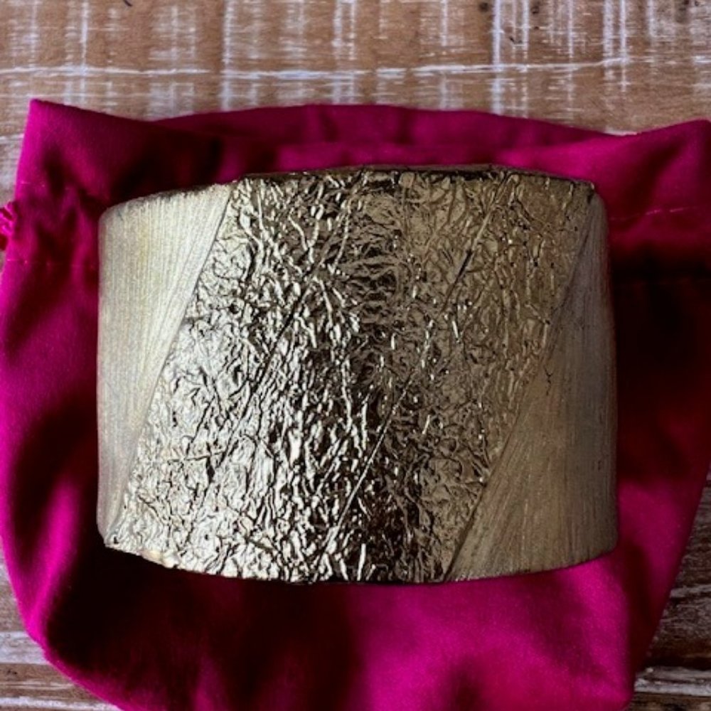 Gold Textured Wide Cuff Bracelet - Women Jewelry